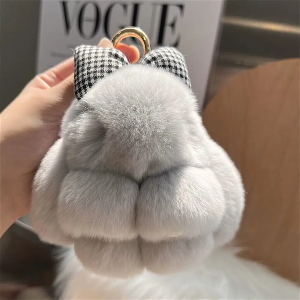 Llaveros de felpa para bolso, colgante, llavero de coche, Mini Conejo, lazo de pelo, correa de bolsa, lindo Conejo, llavero de pareja