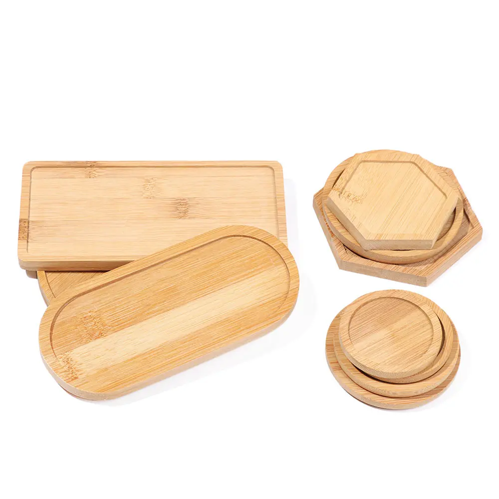 Bandeja Simple de madera de bambú, Base redonda y cuadrada hexagonal para maceta, soporte para maceta, soporte para bonsái de suculentas, decoración del hogar, 1 ud.