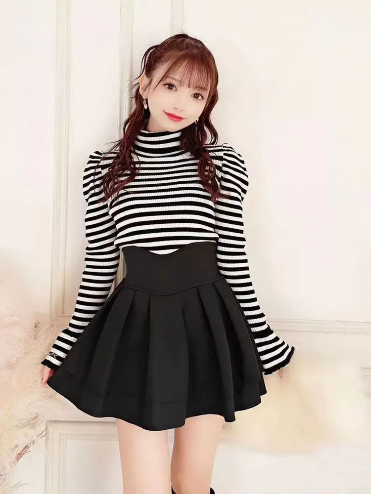 Faldas negras estilo Lolita japonés para mujer, primavera y otoño, nueva cintura elástica, minifaldas plisadas cortas para mujer, Culottes bonitos para chica
