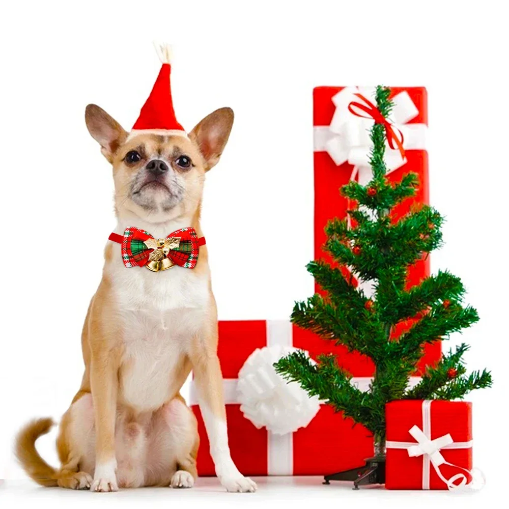 50/100 Uds. Pajarita para perro con campana, pajarita navideña para perro, Collar para lazos, accesorios navideños para el cuidado de perros, suministros para mascotas para perros