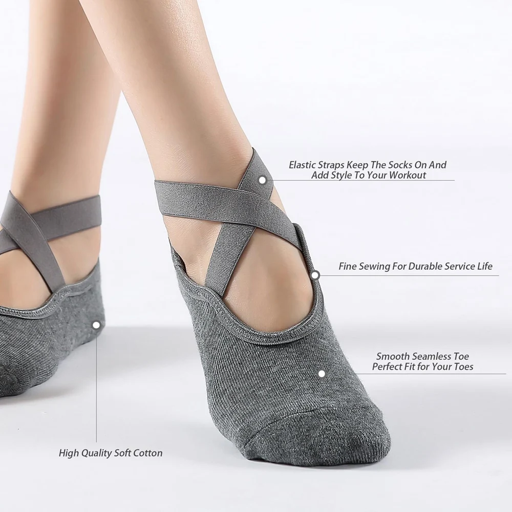 3 pares de calcetines de Yoga para mujer, calcetines antideslizantes de silicona para Ballet y Pilates, calcetines deportivos de baile transpirables con espalda descubierta de algodón para mujer