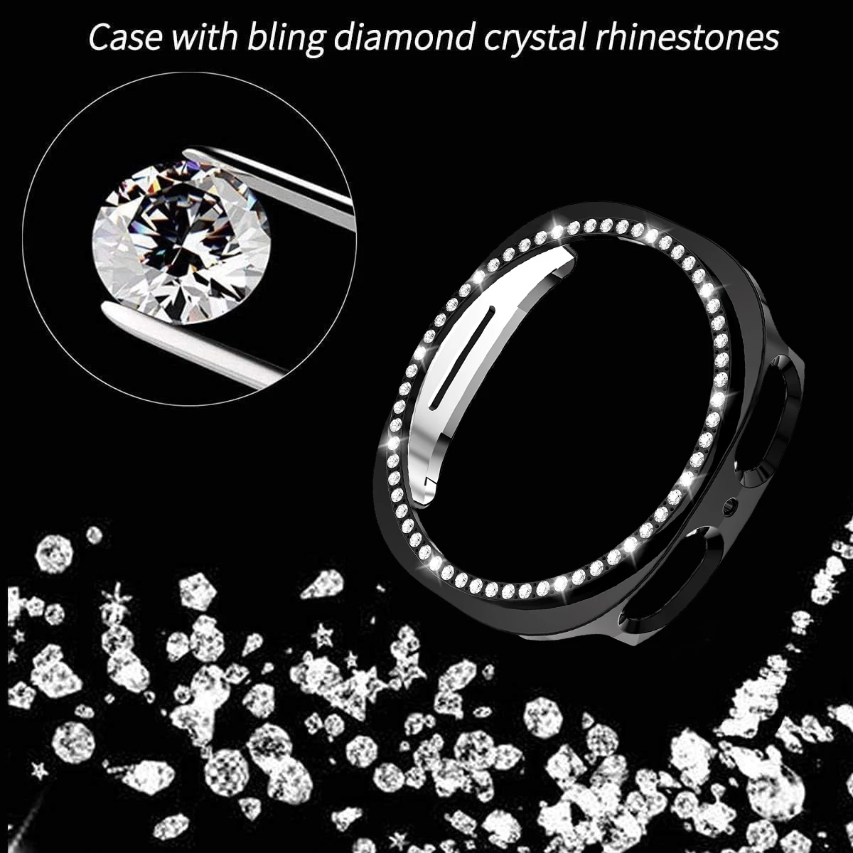 Funda rígida de PC para Samsung Galaxy Watch 9 8 44 40mm, funda hueca con diamantes brillantes para Galaxy Watch 8 9, accesorios de cubierta protectora