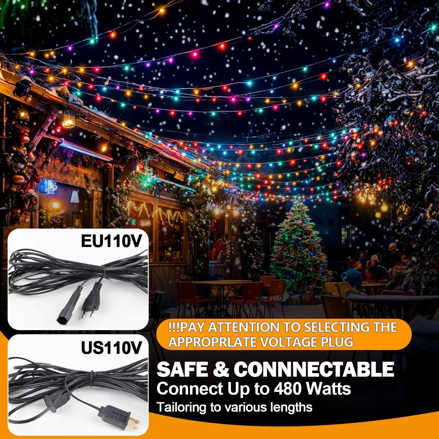 Guirnalda de luces C7 colorida, 220V, UE, 110V, EE. UU., guirnalda de calle E12, plástico irrompible, impermeable para decoración de patio al aire libre