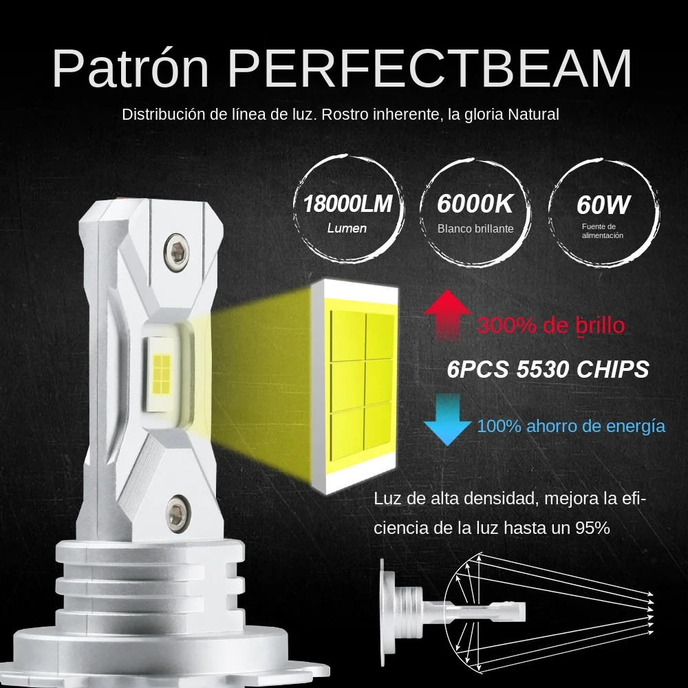 LupuAuto nuevas bombillas LED H7 60W 18000LM lámpara de cabeza sin ventilador tamaño Mini inalámbrico para faro de coche bombilla LED CSP 6000K xenón blanco