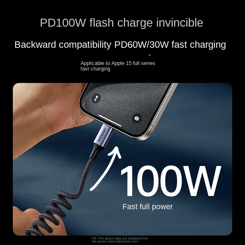 UGREEN Cable USB tipo C de resorte para coche Cable USB C a USB C 100W PD carga rápida para Apple huawei Samsung iPhone 15 pro Max datos 5A
