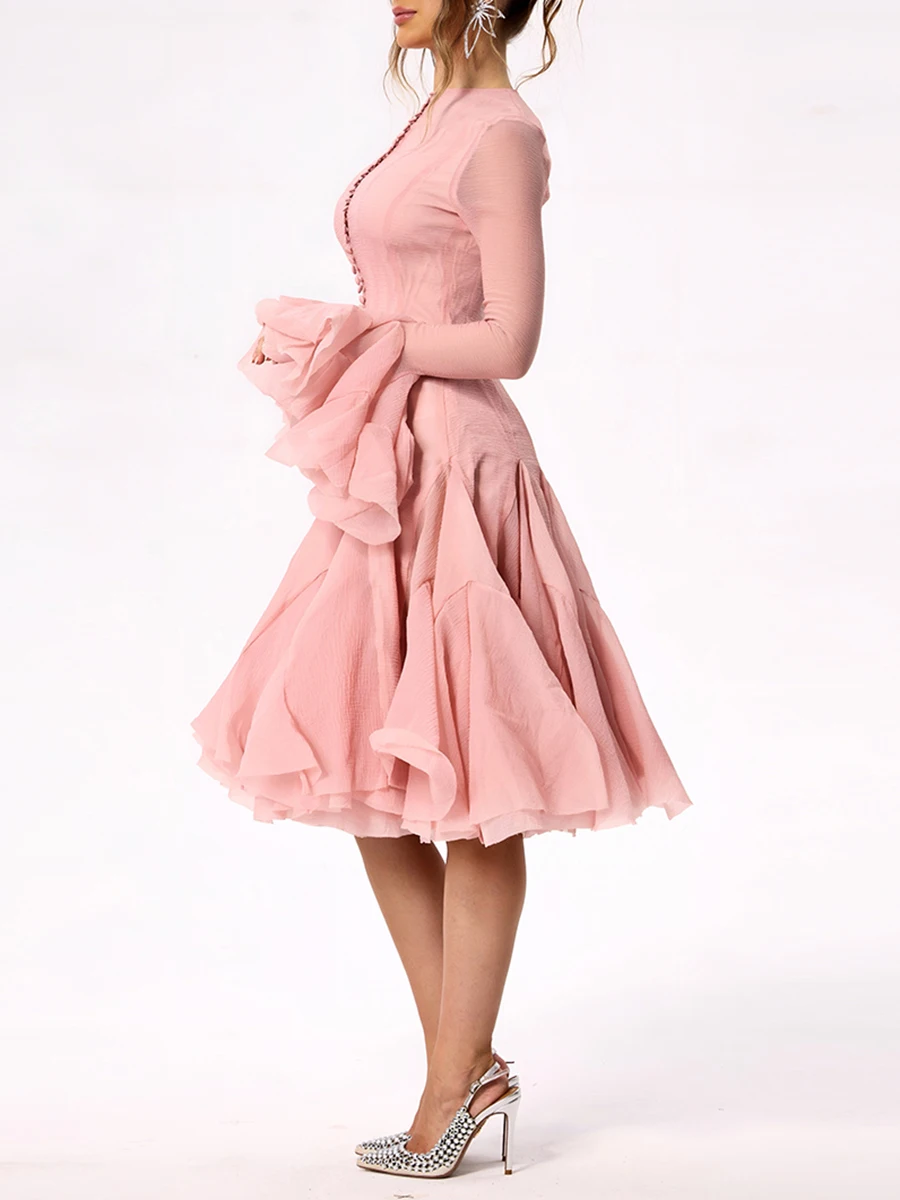 TWOTWINSTYLE, vestido de mujer, retales plisados irregulares, moda, manga larga acampanada, Mini vestidos ceñidos en la cintura, Ropa nueva 2024