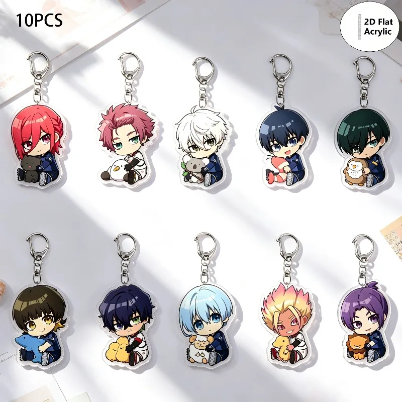 Lote de 7/8/10 llaveros de anime BLUE LOCK, bonitos colgantes para bolsos, llaveros acrílicos de dibujos animados, regalos para amigos, venta al por mayor