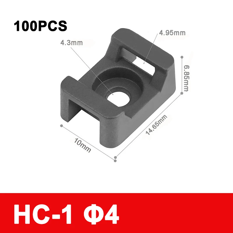 100 unidades de clips de sujeción para cables tipo silla de montar, base de montaje con tornillo, organizador de cables, retardante, negro HC-1/2S/4