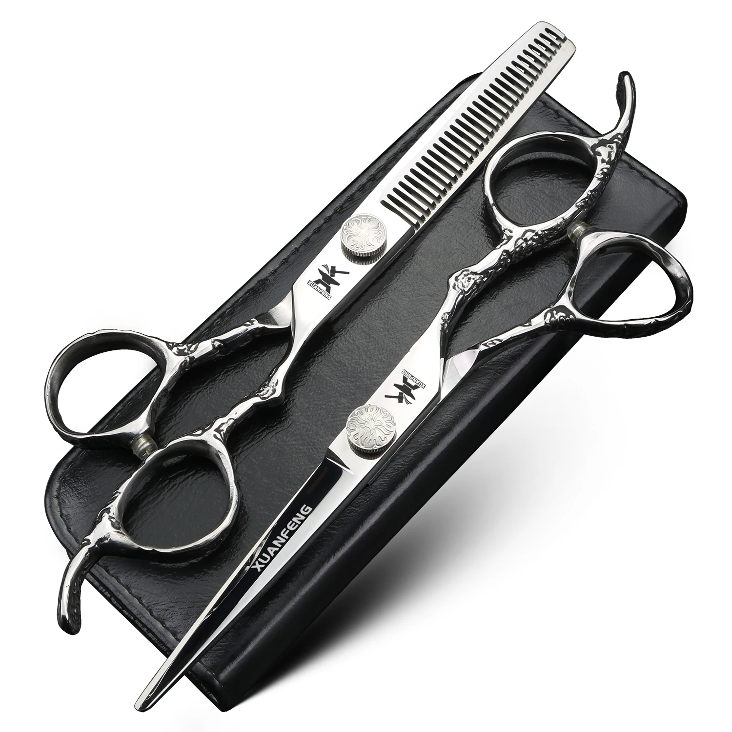 XUANFENG-Tijeras para el cabello con espejo negro, tijeras de corte y adelgazamiento de peluquero JP440C de 6 pulgadas, muy geniales