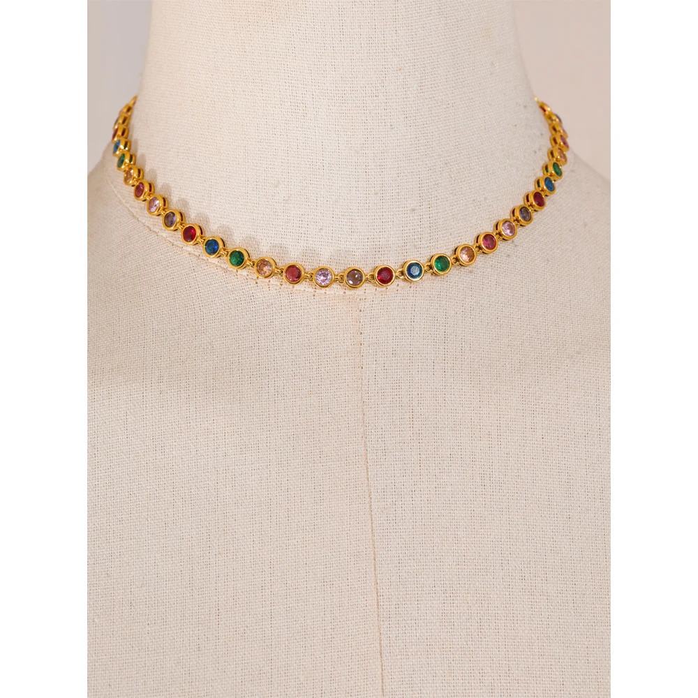 Yhpup-collar de cadena fundida de lujo para mujer, exquisita y colorida de circonia cúbica, pulsera de acero inoxidable, regalo de joyería resistente al agua