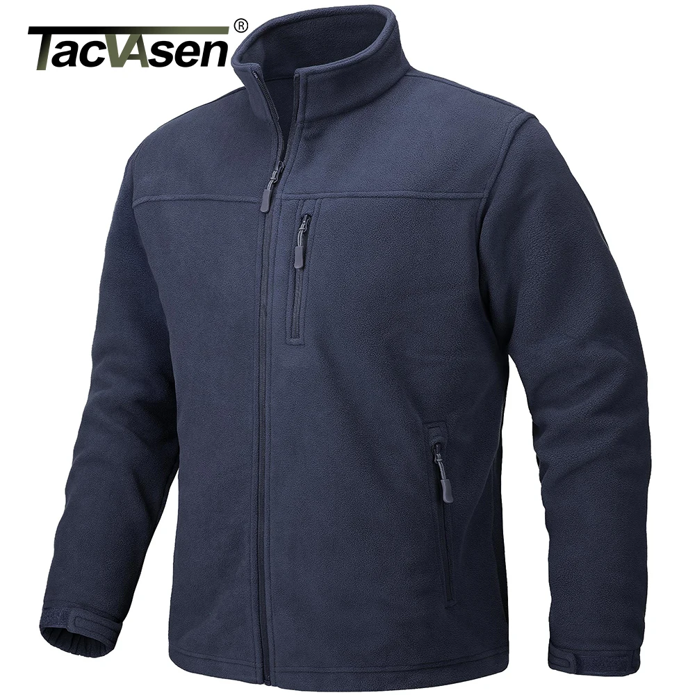 TACVASEN Chaqueta térmica cálida de lana para hombre, cortavientos con cremallera completa y cuello levantado, ropa de abrigo con múltiples bolsillos, abrigo para trabajo y senderismo