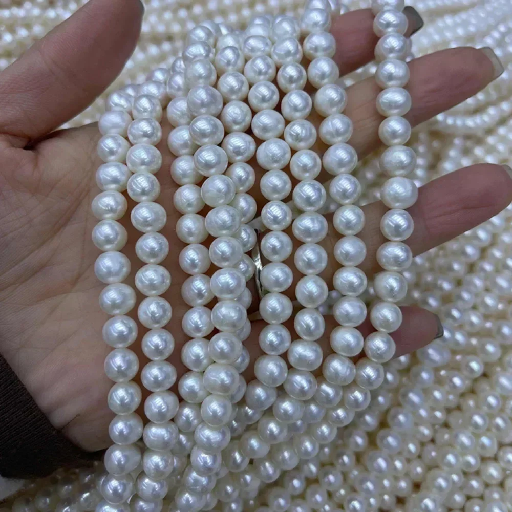 Perlas naturales de agua dulce casi redondas de alta calidad AAA para fabricación de joyas, suministros, accesorios para pulseras y collares DIY