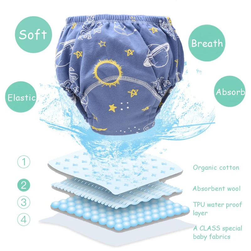 Pantalones de entrenamiento para ir al baño reutilizables para bebés, pañales de tela ecológicos de algodón para niños pequeños, bragas impermeables lavables, ropa interior para niños y niñas