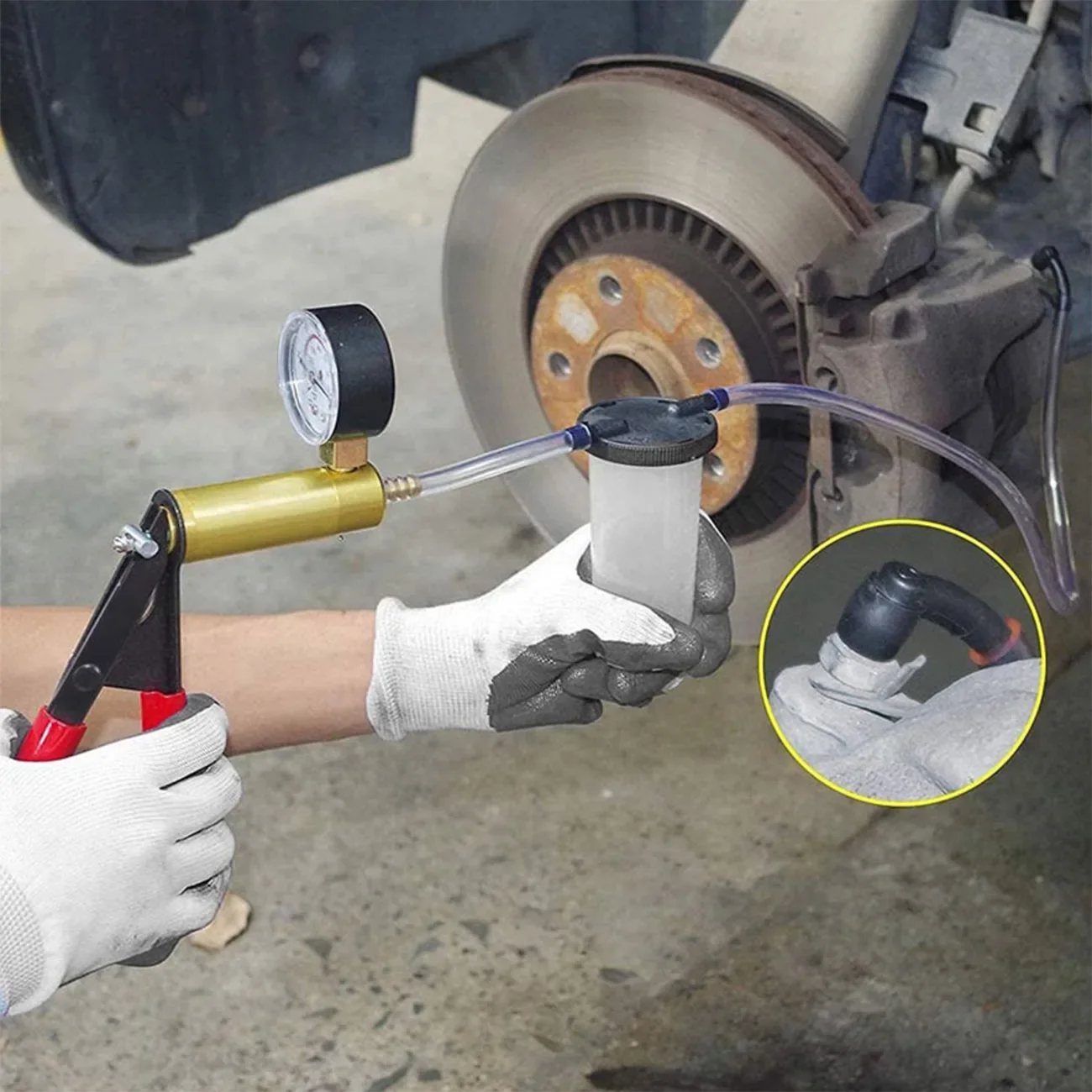 Bomba de presión de vacío Manual 2 en 1, Kit de drenaje de líquido de frenos, probador de bomba de pistola de vacío, manómetro de vacío de aluminio duradero portátil