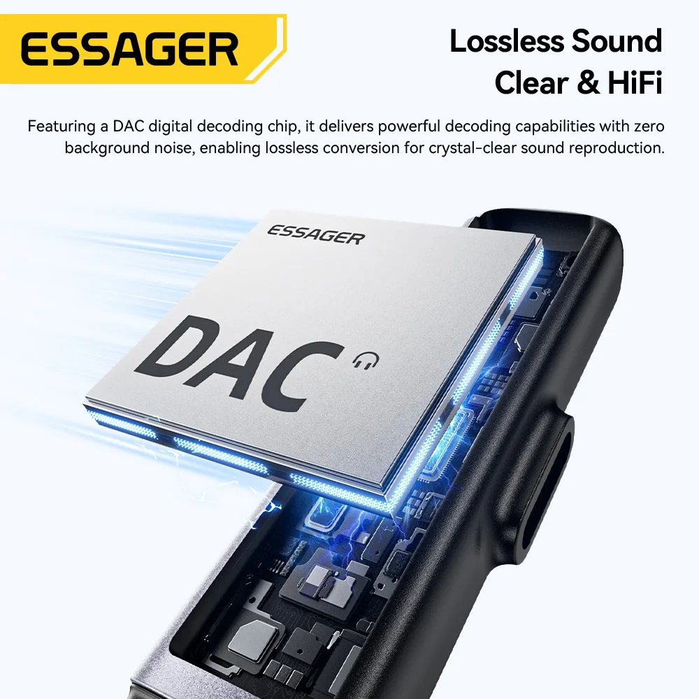 Adaptador de Audio y Carga 2 en 1 Essager, USB Tipo C a Conector de Audio de 3.5mm, Convertidor Auxiliar de Audio, Carga de 60W para MacBook, iPhone, Xiaomi