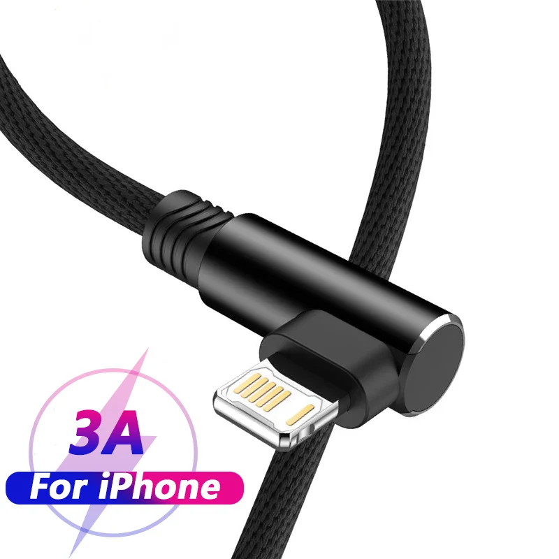 Cable USB de 90 grados para iPhone 14 13 12 11 Pro Max X XR 6s 7 8 Plus 2m 3m Cable de carga rápida para teléfono móvil Cable de cargador de datos
