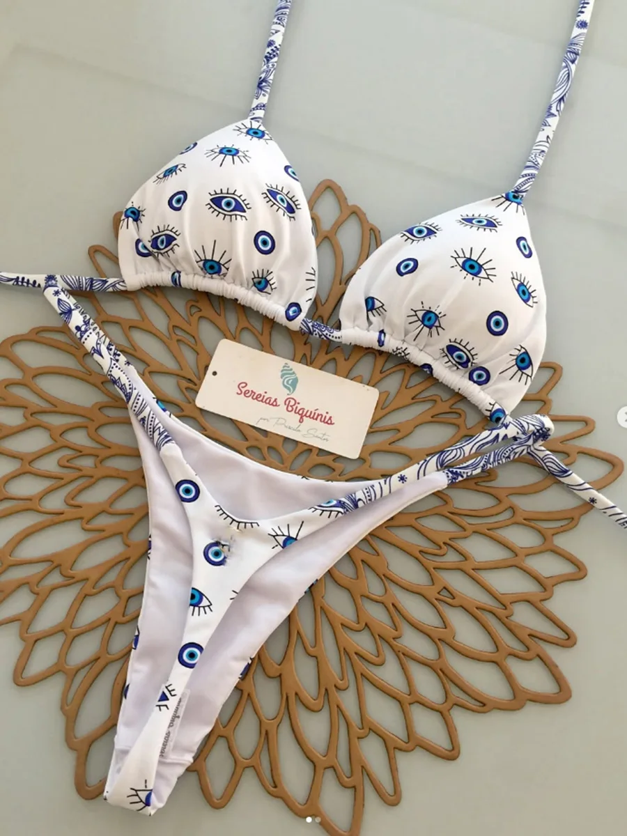 Bikini brasileño Mciro con estampado Retro para mujer, traje de baño Sexy con cordones, Bikini sin espalda, ropa de playa 2026