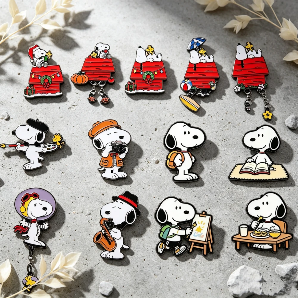 Juego de 13 pines esmaltados, broches de perro blanco de dibujos animados, insignias para mochila, regalo creativo para amigos