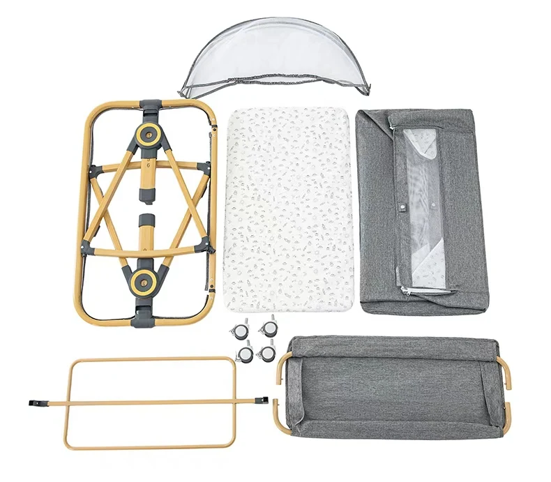 Cuna multifuncional para bebé con ajuste de altura plegable, columpio portátil y móvil para colocar junto a la cama, cuna y cama para dormir integradas, cuna portátil plegable para bebé