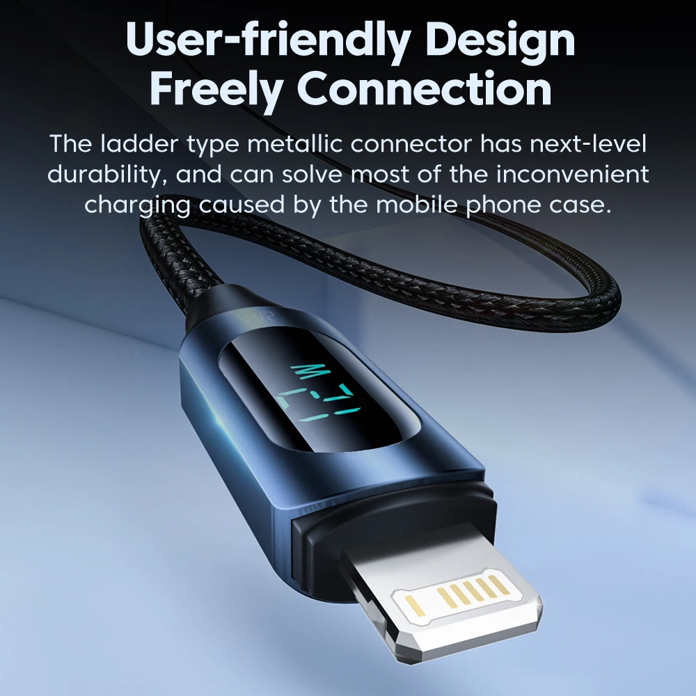 Toocki pantalla LED Cable USB para iPhone 14 13 12 11 Pro Max cargador rápido iluminación de carga 2.4A Cable USB X XR 8 7 1m 2m