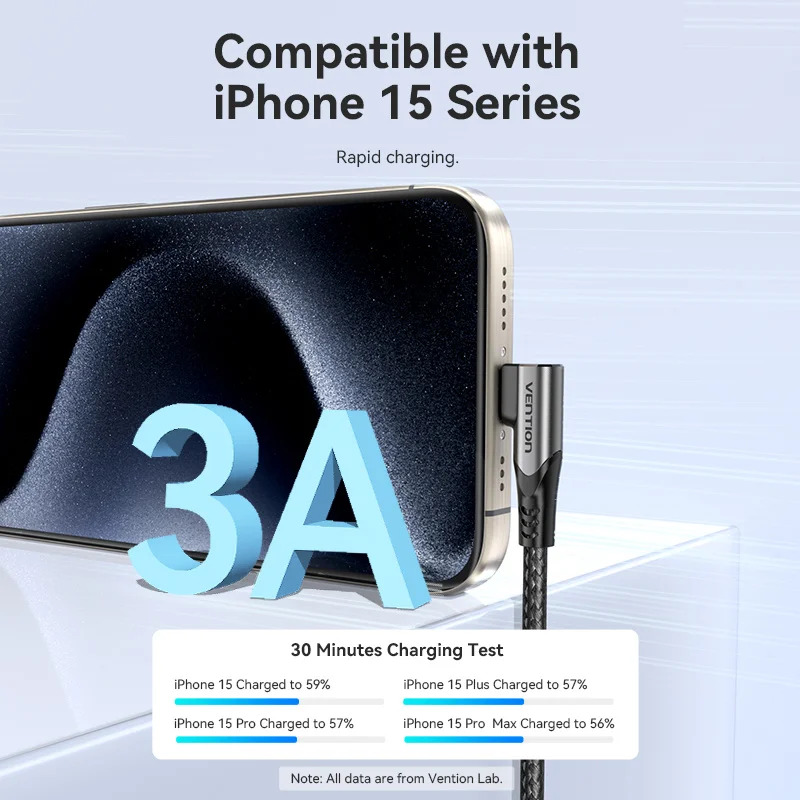 Vention Cable de carga de 60W USB tipo C a 90 codo C Cable para iPhone 17 16 MacBook Samsung S25 Cable de carga rápida Cables de teléfono