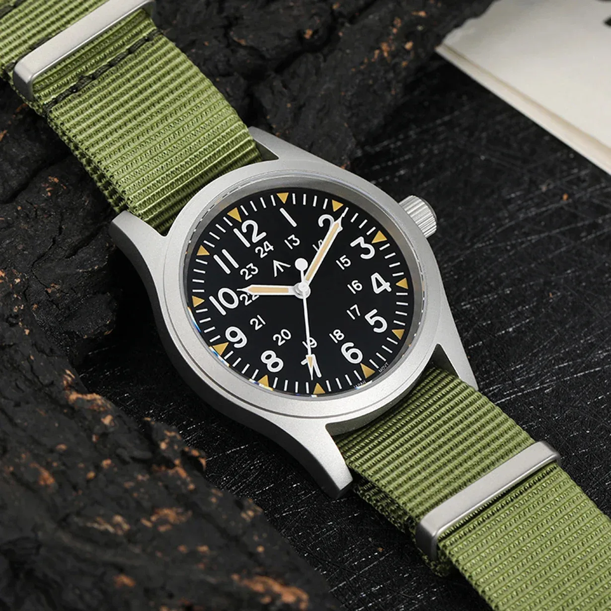 Militado ML05 38mm reloj militar Miyota 2035 movimiento cúpula cristal de zafiro C3 verde luminoso 10Bar relojes Vintage impermeables
