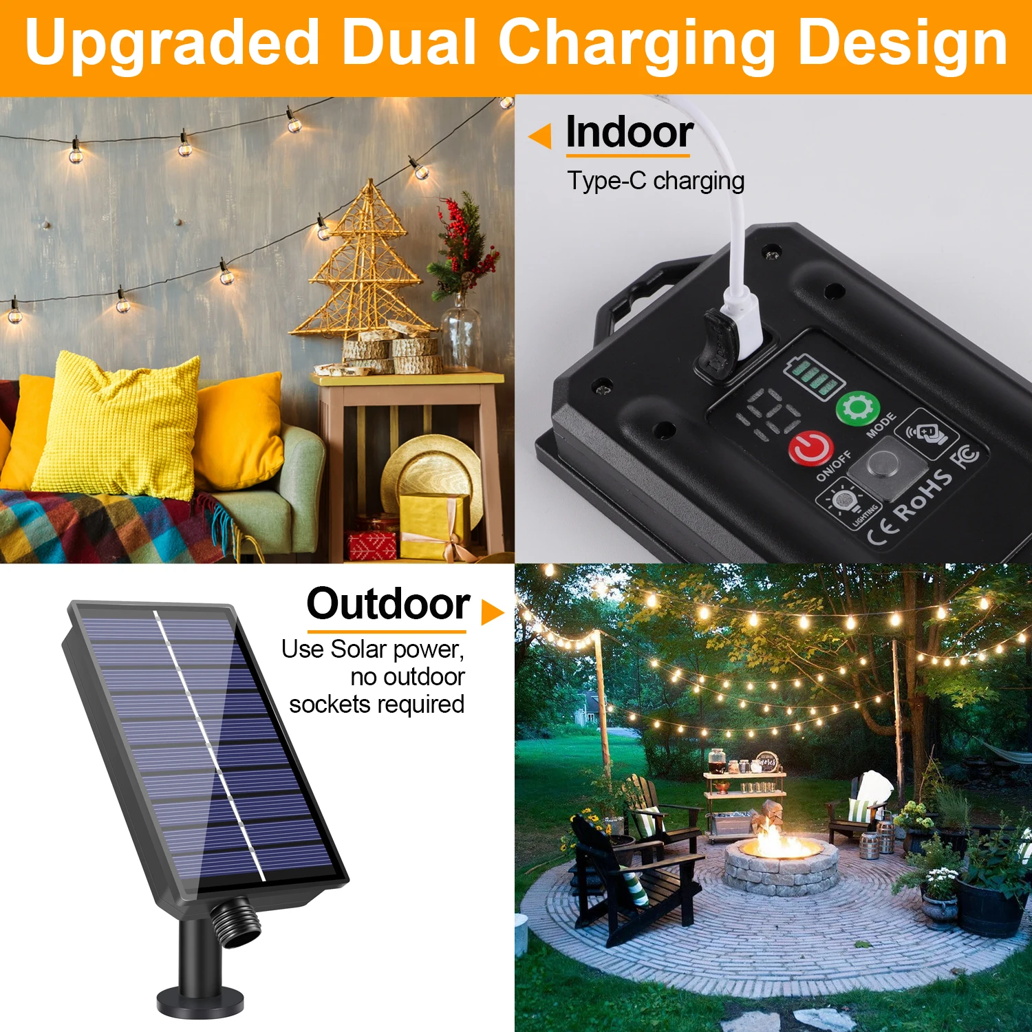 Guirnalda de luces Led con forma de globo Solar G40, luces colgantes solares inastillables impermeables para exteriores, decoración de bistró y patio trasero