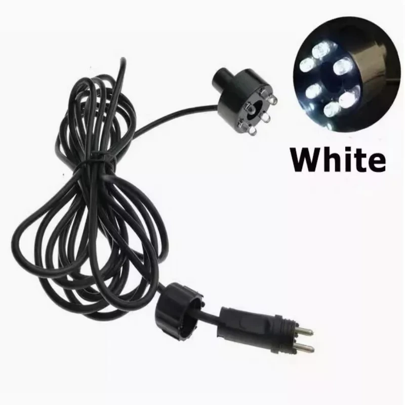 Anillo de luz subacuático de 6 LED para fuentes, estanques de peces, jardines acuáticos, adaptador de CA, blanco cálido, multicolor, blanco