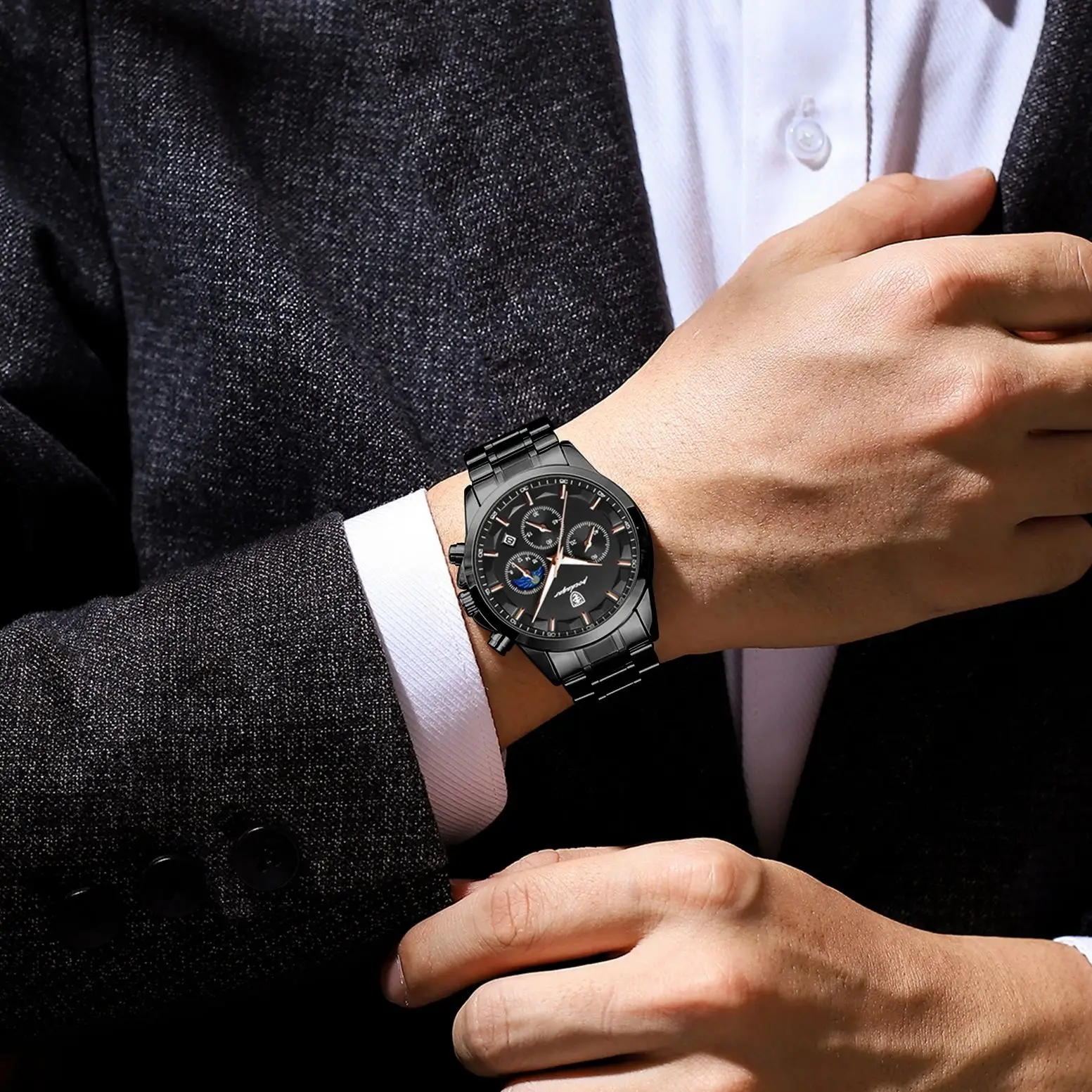 Relojes POEDAGAR para Hombre de Negocios, Resistentes al Agua, Luminosos, de Acero Inoxidable, Reloj de Pulsera de Moda para Hombre, Cronógrafo, Fecha, Reloj de Cuarzo