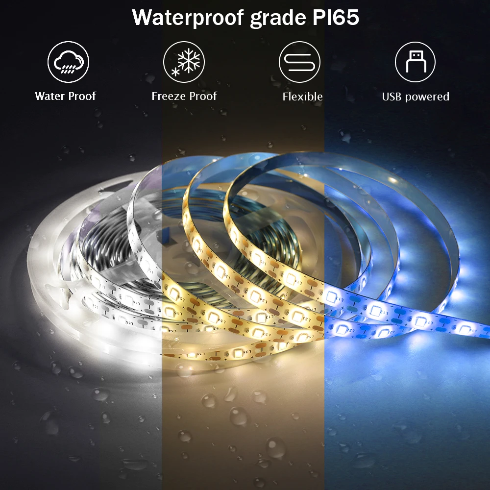 Tira de luces LED de 5V CC, batería USB SMD 2835 60LED con interruptor atenuador, blanco frío cálido, azul, impermeable, lámpara de luces de cinta flexible