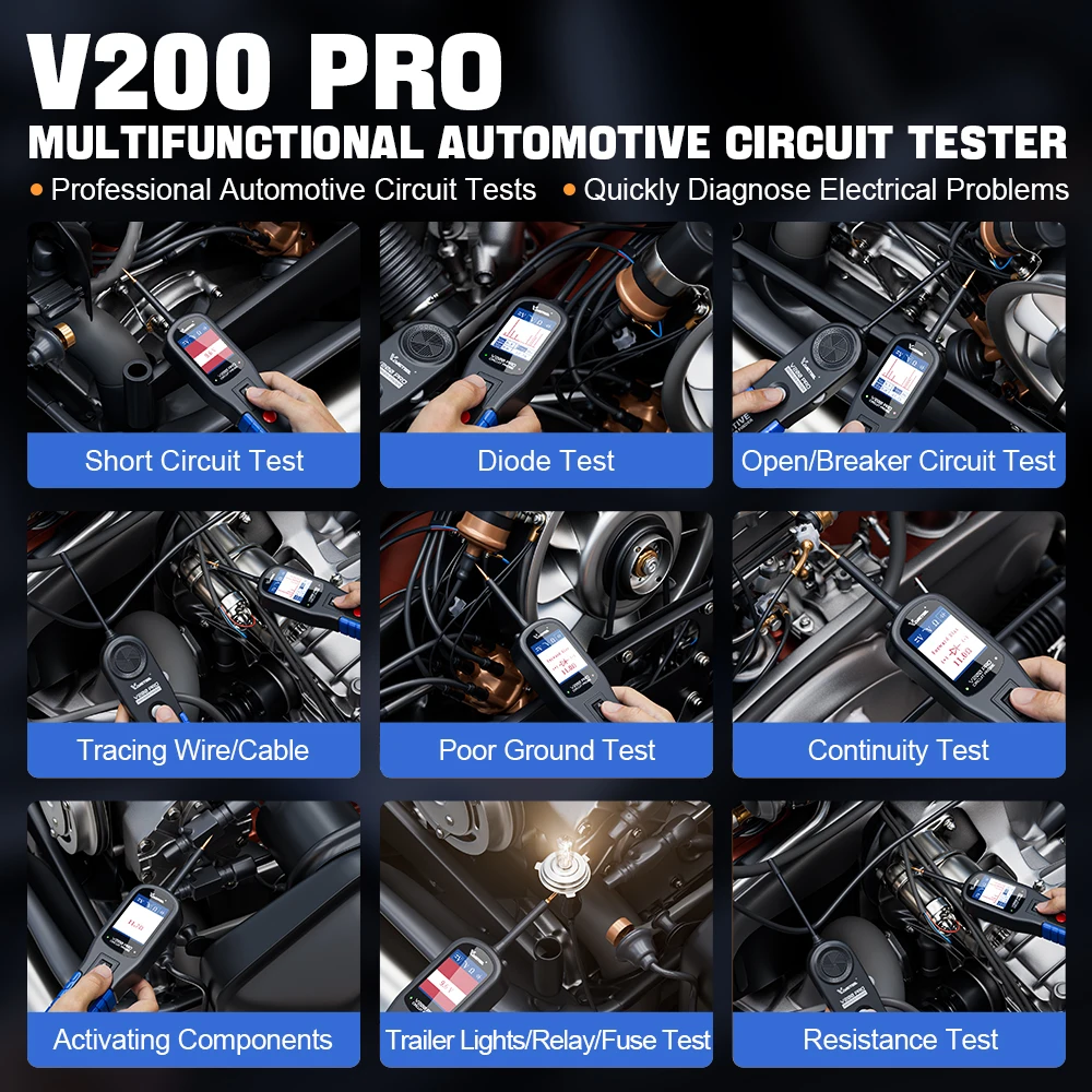 VDIAGTOOL V200PRO Probador de Circuitos Automotrices 2026, Sonda de Circuitos de Potencia 12/24V, Buscador de Cortocircuitos, Circuitos Abiertos y Disyuntores
