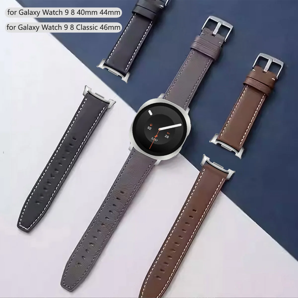 Correa de Cuero sin Espacios para Samsung Galaxy Watch 9 8 Classic 46mm, Correa de Repuesto para Galaxy Watch 9 8 44mm 40mm