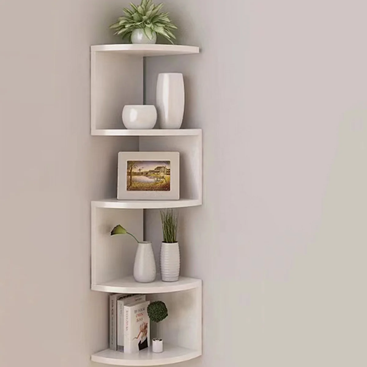 Estante esquinero de madera de PVC de 2/4/5 capas, estante de almacenamiento de Burlywood, decoración bohemia para el hogar, organizador de pared flotante, decoraciones estéticas para habitación