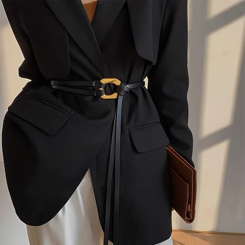 Cinturones de cuero genuino anudados con estilo, hebilla dorada, pretina de doble capa, faja de abrigo de vestido Vintage para mujer