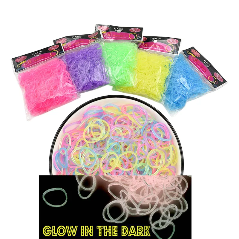 Nuevas pulseras fluorescentes con brillo, 600 Uds., suministros para hacer bandas de telar de goma DIY, collares de muñeca para niñas, suministros de fiesta, juguetes para niños