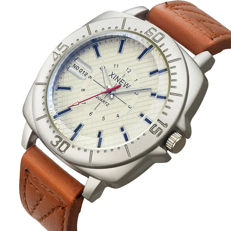 XINEW-reloj de cuarzo deportivo para hombre, cronógrafo de marca, a la moda, con correa de cuero, sencillo, Barato, 2024