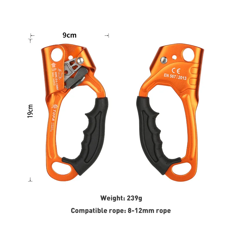 Dispositivo de escalada en roca al aire libre, mano ascendente SRT Ascend, mango de montañero, mano izquierda, mano derecha, herramientas de cuerda de escalada