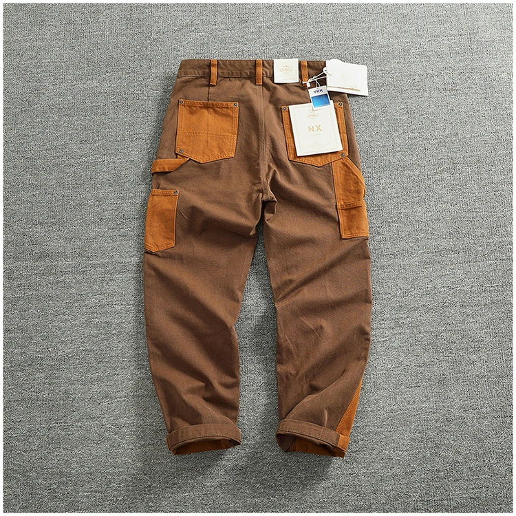 Pantalones Cargo de retales para hombre, pantalón informal, holgado, con múltiples bolsillos, estilo Retro americano, otoño e invierno, 2024