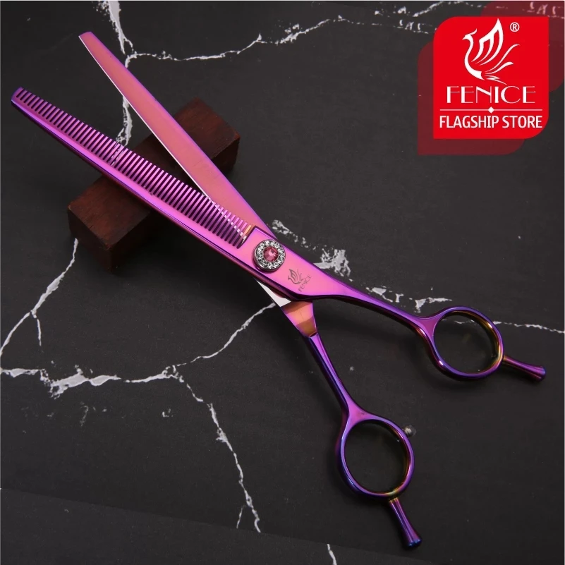 Tijeras de peluquería canina Fenice Professional JP440C de acero de 7.0 pulgadas para corte y entresacado de perros, tijeras de entresacado con reducción del 25%