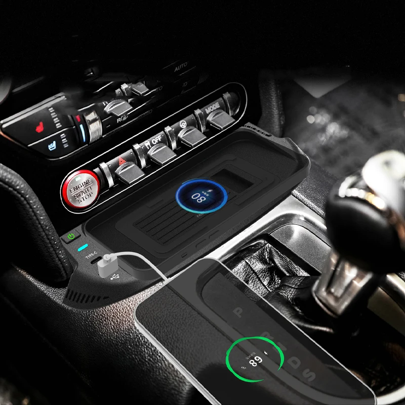 Cargador de teléfono para coche Ford Mustang 2015 2016 2017 2018 2019 2020 2021, 15w, cargador inalámbrico para coche, base de carga, soporte de carga