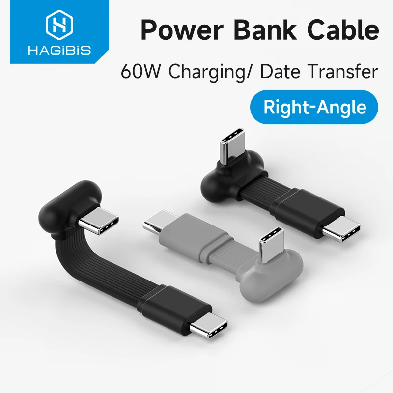 Cable USB C de ángulo recto Hagibis, corto, de 90 grados, para banco de energía, carga rápida, cable cápsula PD 60W para iPhone 17 Pro Max 16 15