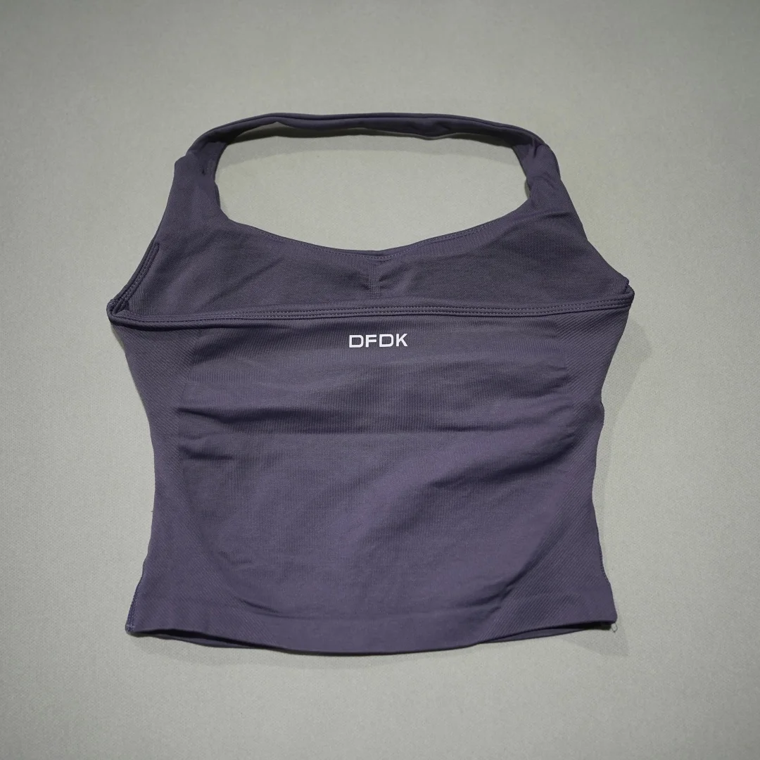 DFDK Chaleco deportivo con cuello en V para mujer, top de yoga sin mangas sin costuras, acolchado desmontable, ropa deportiva transpirable de ajuste delgado para gimnasio y correr