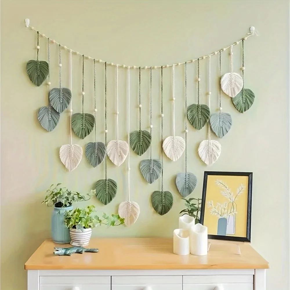 Tapiz de arte de pared de macramé moderno, decoración de pared bohemia, decoración del hogar, colgante de pared de plumas de macramé en la pared
