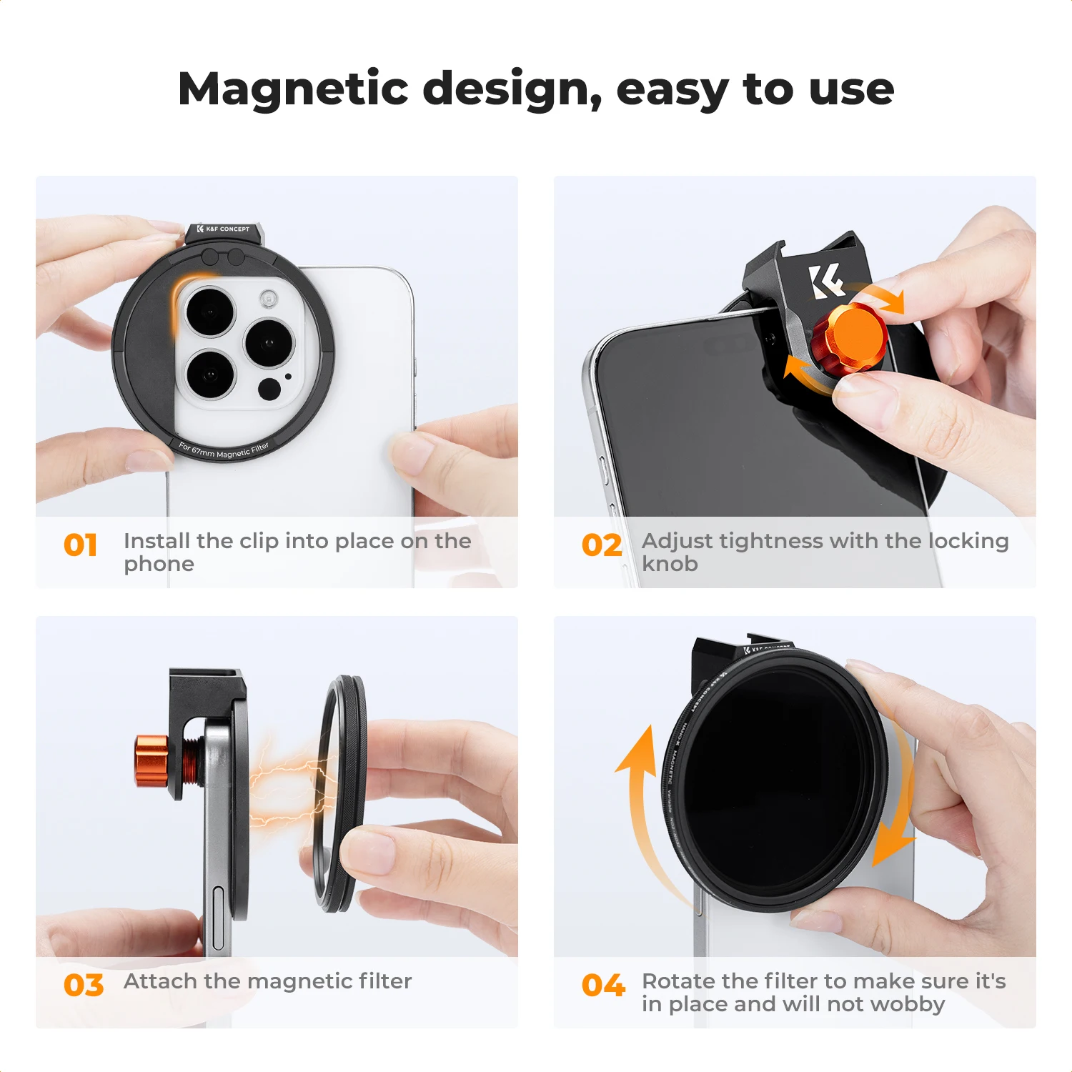 K & F Concept-Kit de filtro magnético con Clip, 67mm, ND2-32 Variable, filtro CPL y montaje adaptador para todos los teléfonos, iPhone 15, 14, 13, 12