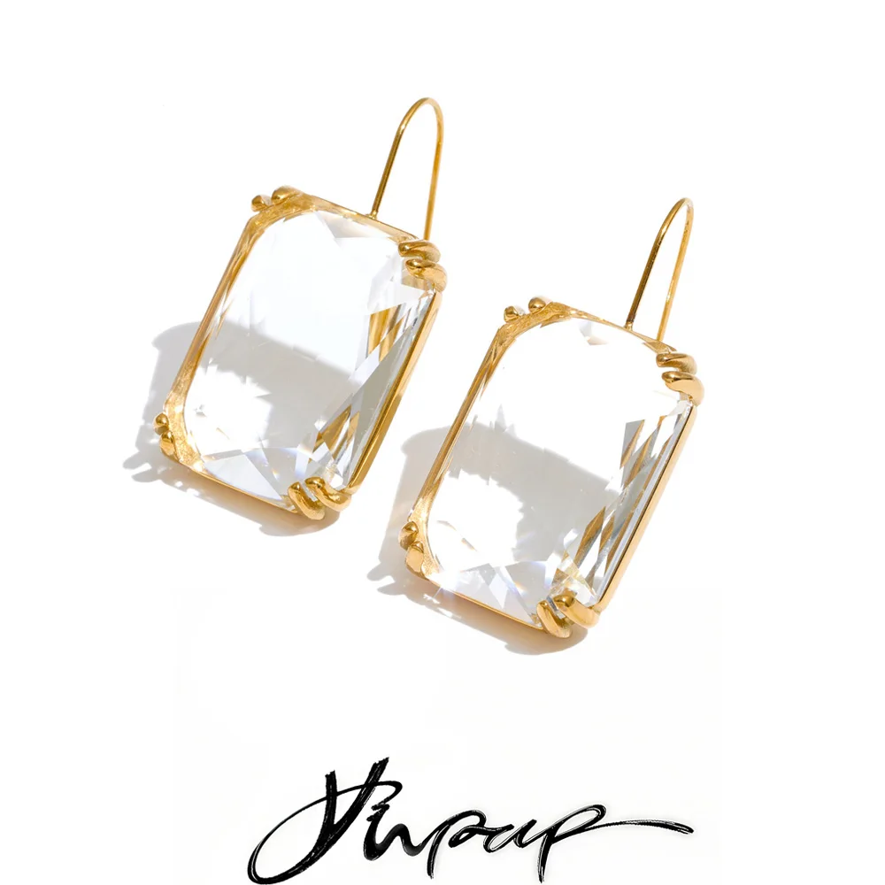 Pendientes de Acero Inoxidable Yhpup con Cristal K9 Rectangular, Multicolor, Brillantes, Transparentes, Exquisitos, Regalo de Joyería Estética