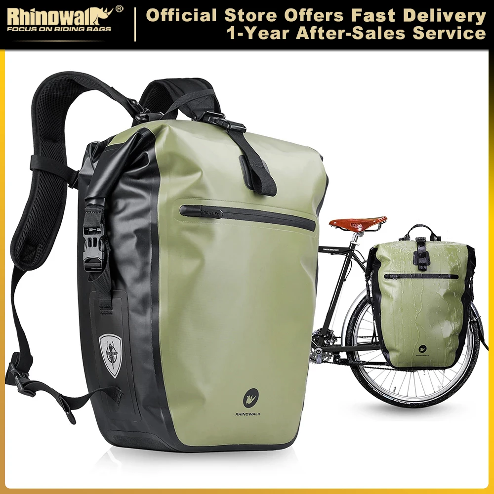 Bolsa y Alforja para Bicicleta Rhinowalk, 100% Impermeable, 27L de Capacidad, Alforja Trasera Multifuncional para Portaequipajes, Bolsas de Ciclismo
