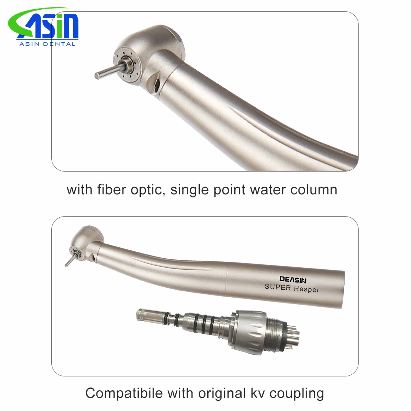 DEASIN Dental F300 Pieza de mano de turbina de alta velocidad con fibra óptica LED y cabezal de torque para odontología, para acoplador rápido KV
