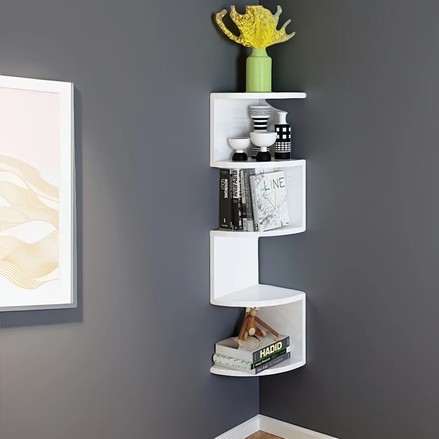 Elegante Estante de Pared de Diseño Moderno, Ahorra Espacio para Libros, Decoración para Dormitorio u Oficina