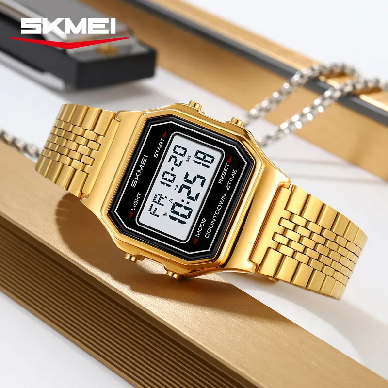 Reloj Digital de Lujo para Hombre SKMEI 2465, Reloj Electrónico de Acero Inoxidable a Prueba de Agua, Reloj Deportivo con Pantalla LED, Reloj Hombre