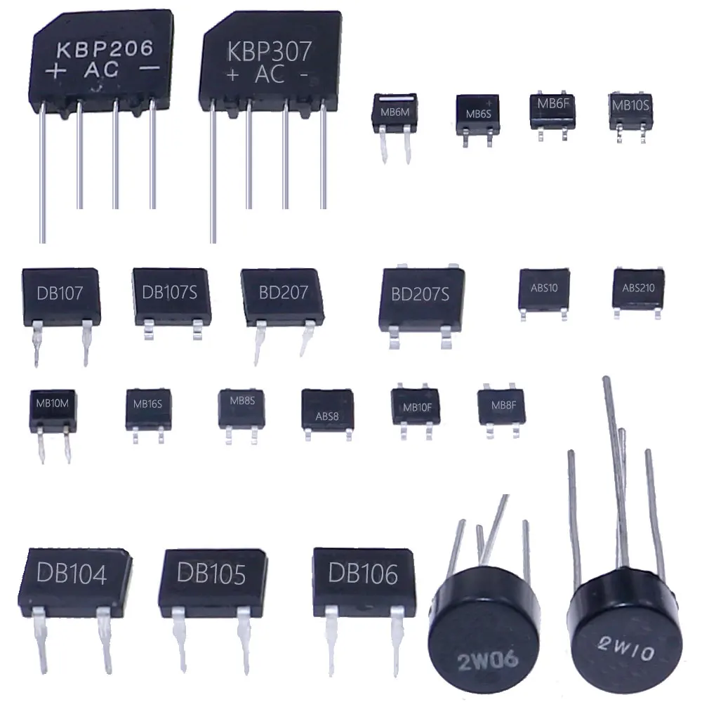 280 Uds 27 estilos Kit rectificador de puente DB106 KBP206 KBP307 MB6M MB10F MB6S DB107 DB207 ABS10 MB10M 2W10 MB8F DB104 ABS8 ABS210